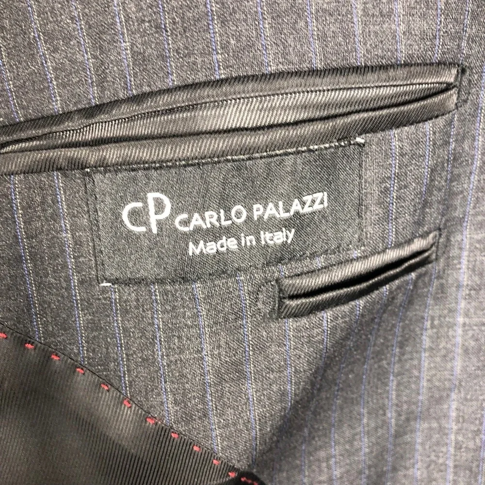 CARLO PALAZZI Mens Charcoal Pinstripe Wool Blazer 2 Piece Suit Made in Italy 40R